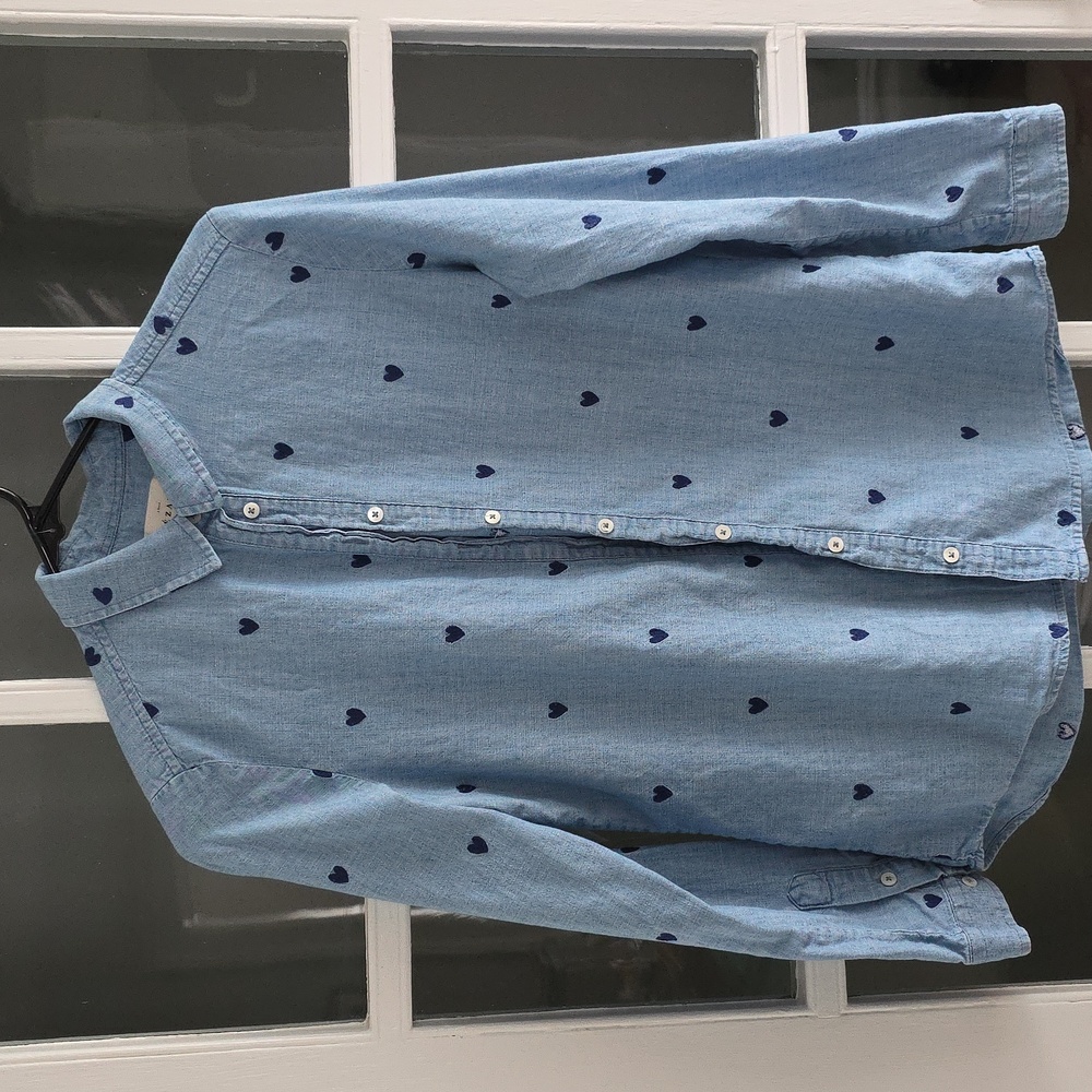 Sezane Tom Boy shirt Chambray with navy hearts